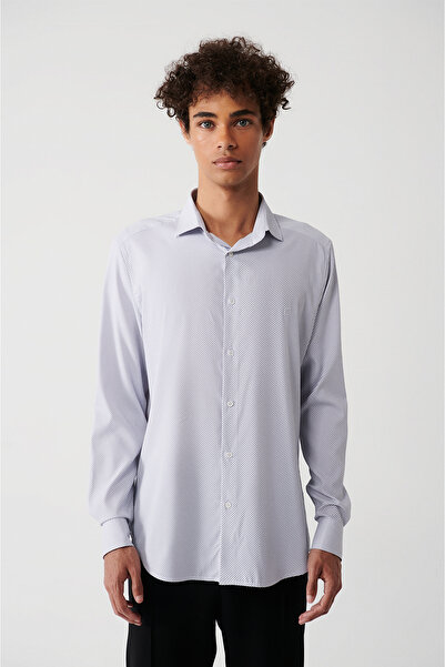 Avva Cămașă de călătorie cu dungi clasice gri pentru bărbați A32y2108