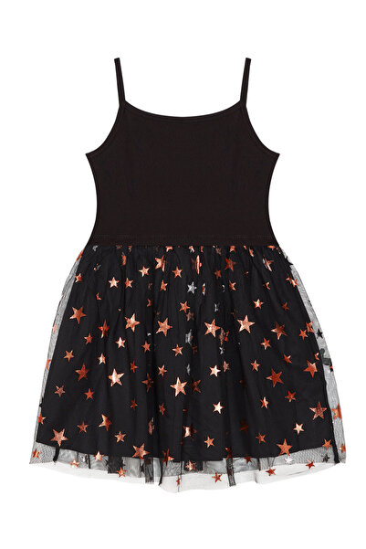 Denokids Dívčí večerní šaty s černým tylem a hvězdným tutu načechraným ramínkem