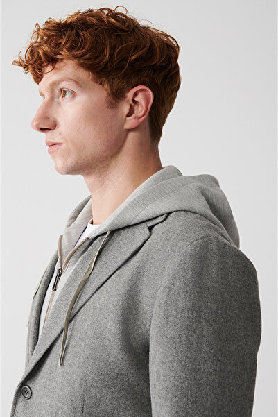 Avva Men's Gray Removable Hooded Wool Jacket A32Y4017