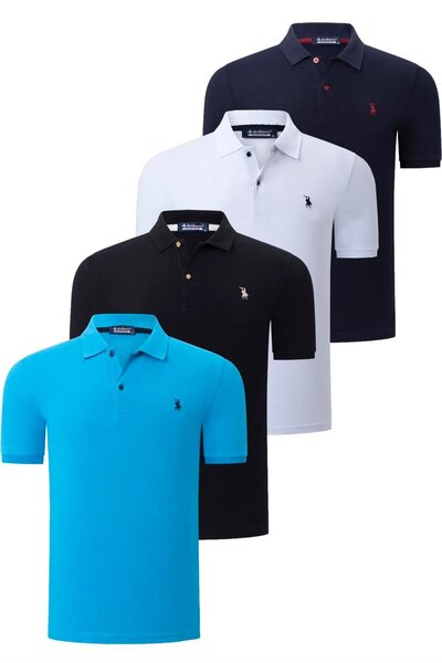 Dewberry ΣΕΤ ΤΕΣΣΕΡΩΝ T8561 ΑΝΔΡΙΚΑ T-SHIRTS-ΜΑΥΡΟ-ΛΕΥΚΟ-ΝΑΥΤΙΚΟ ΜΠΛΕ-ΜΠΛΕ