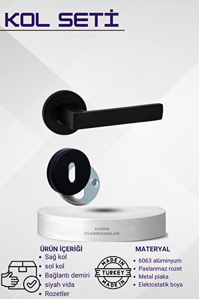 Genel Markalar Kapı Kolu Lama Siyah Yuvarlak Rozetli Oda