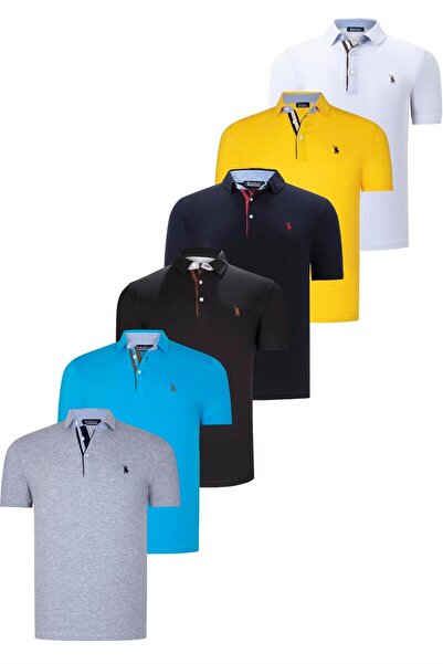 Dewberry ALTILI SET T8582 DEWBERRY ERKEK T-SHIRT-SİYAH-BEYAZ-LACİVERT-KOYU TU...