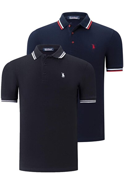 Dewberry İKİLİ SET T8594 ERKEK T-SHIRT-SİYAH-LACİVERT