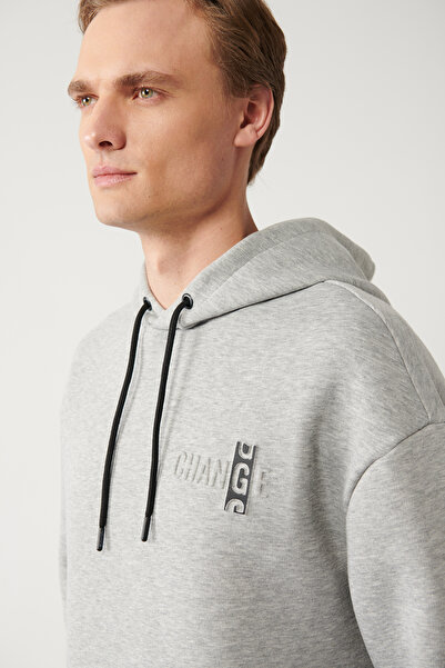 Avva Graues 3-fädiges Raster-Sweatshirt mit Kapuze für Herren A32y1190