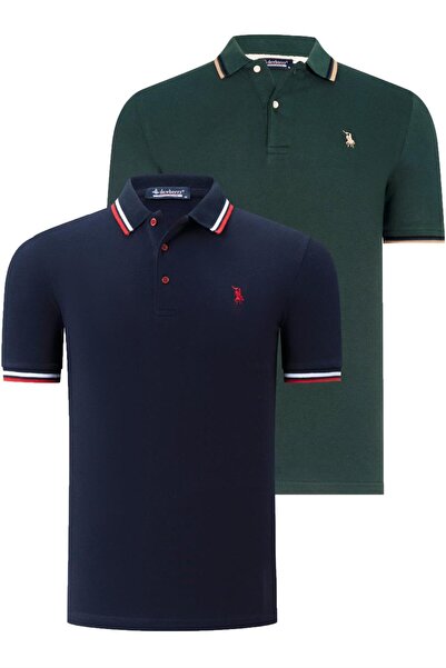 Dewberry DOUBLE SET T8594 DEWBERRY MEN'S T-SHIRT-DARK BLUE- BURGUNDY