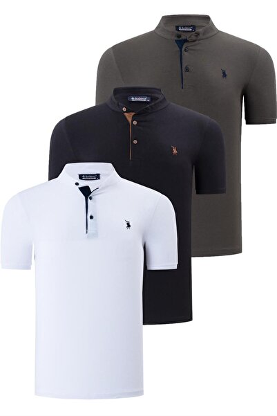 Dewberry ΣΕΤ ΤΡΙΩΝ ΤΕΜΑΧΙΩΝ T8560 ΑΝΔΡΙΚΟ T-SHIRT-ΜΑΥΡΟ-ΛΕΥΚΟ-ΧΑΚΙ