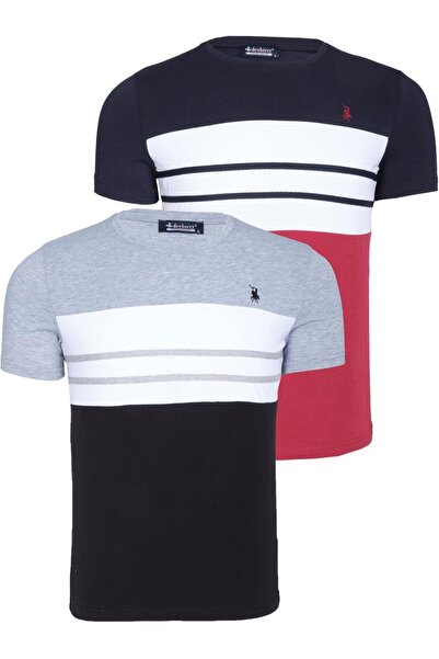 Dewberry İKİLİ SET T8593 ERKEK T-SHIRT-LACİVERT - GRİ