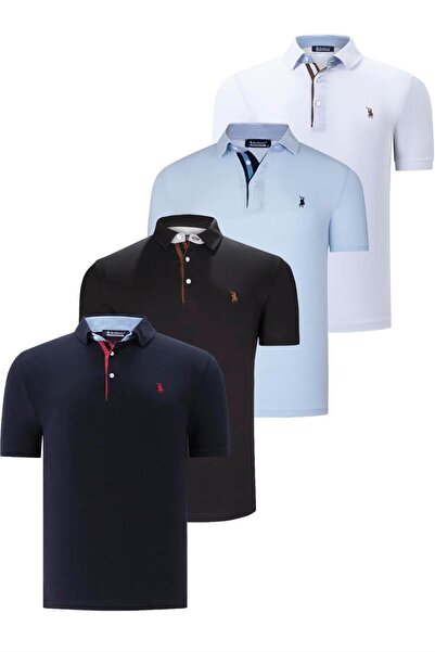 Dewberry DÖRTLÜ SET T8582 ERKEK T-SHIRT-SİYAH-BEYAZ-LACİVERT-BEBE MAVİ