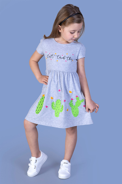 Toontoy Cactus Patterned Gathered Dress for Girls