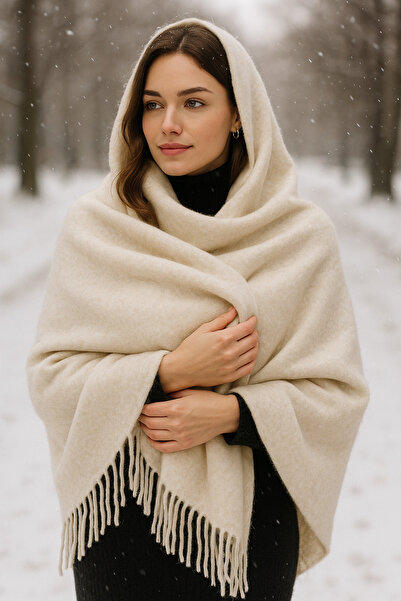 Luminos Butik Μπεζ μακρύ κασκόλ - Unisex, ζεστό και μοντέρνο χειμωνιάτικο αντικείμενο με χοντρή υφή και φούντα Sal1285