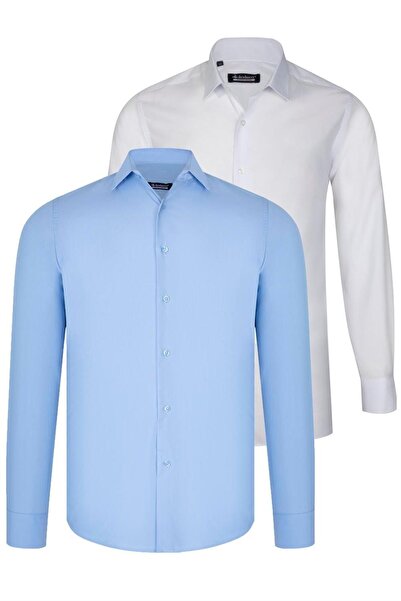 Dewberry DOUBLE SET G726 DEWBERRY MEN'S SHIRT-WHITE-BLUE