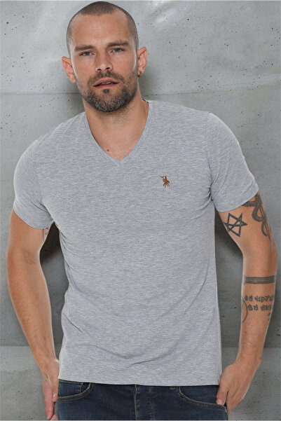 Dewberry T8568 DEWBERRY V-NECK MEN'S T-SHIRT-DARK GRAY