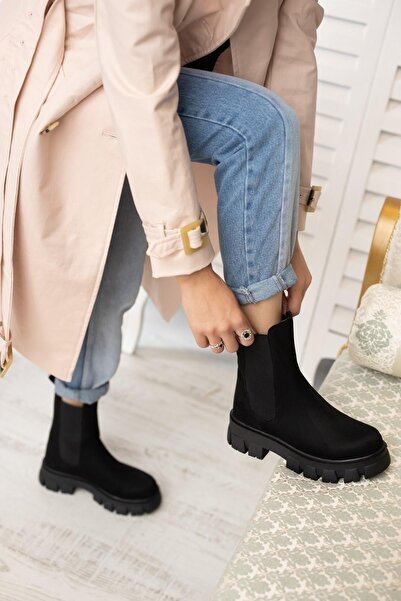 DURUNUN BUTİĞİ Cizme zilnice Duenni din piele intoarsa neagra cu talpa groasa elastica