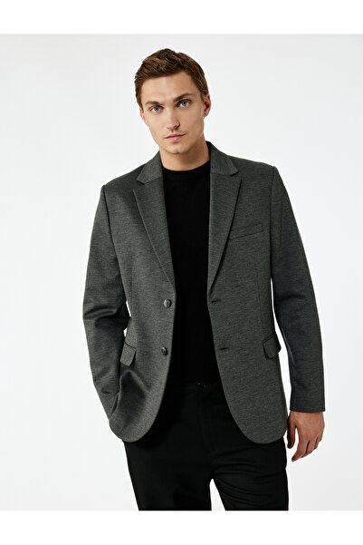Koton Long Sleeve Flap Pocket Detailed Buttoned Slim Fit Mono Collar Blazer Jacket