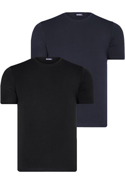 Dewberry Double Set T8569 Circular Neck Men's T-Shirt-Black-Dark Blue