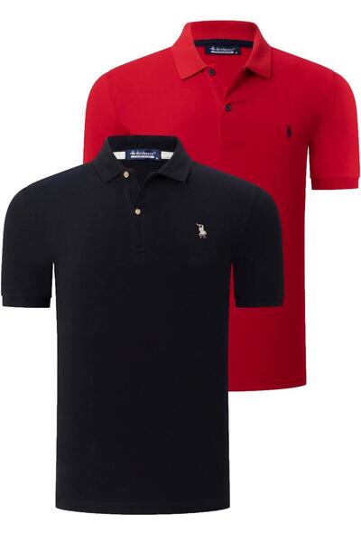Dewberry İKİLİ SET T8561 ERKEK TSHIRT-KIRMIZI-SİYAH