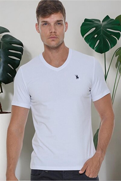 Dewberry Erkek V Yaka T-Shirt Pamuklu Basic Günlük Şık Model