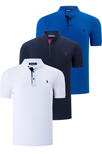 Dewberry ΣΕΤ ΤΡΙΠΛΟ T8560 ΑΝΔΡΙΚΟ T-SHIRT-ΣΚΟΥΡΟ ΜΠΛΕ-ΛΕΥΚΟ-SAKS