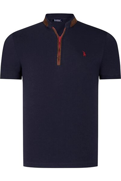 Dewberry T8571 Zippered Men's T-Shirt-Solid Navy Blue
