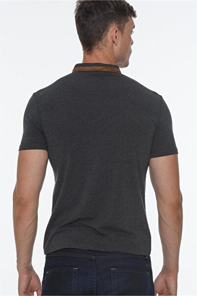 Dewberry T8571 DEWBERRY ZIPPERED MEN'S T-SHIRT-DARK ANTHRACITE