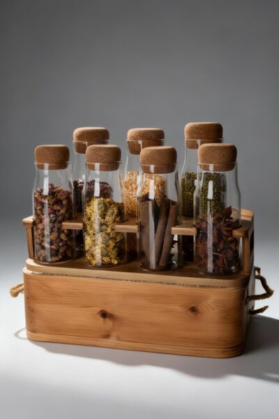 MTM Home Ocean 7'li Mantar Kapaklı Cam Baharatlık Seti