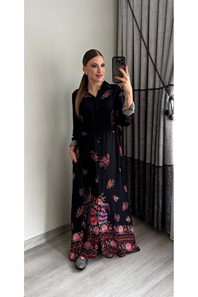 Miasista Tavus Kuşu Desen Gömlek Elbise