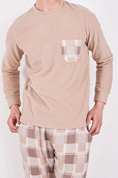 Arnetta Plaid Beige Men's Long Sleeve Pajama Set