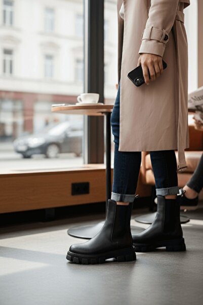 DİVOLYA Senni Μαύρες Πλαϊνές Ελαστικές Καθημερινές Μπότες με Χοντρή Σόλα