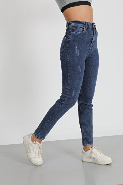 viking's line Koyu Mavi Yüksel Bel Dar Paça Skinny Likralı Kot Pantalon