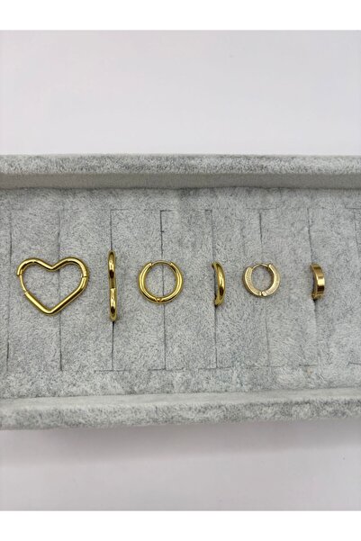 aurora dükkan أقراط دائرية على شكل قلب من الفولاذ الذهبي