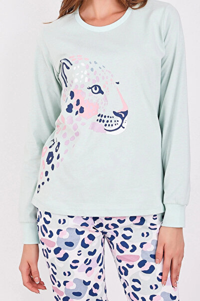 ROLY POLY Rolypoly Leopard Water Green Women's Long Sleeve Pajama Set