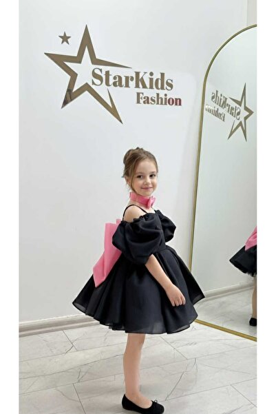 Star Kids Girls' Black Pink Bow Dress,Girls' Party Dress