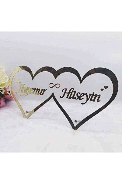 RetroLazer 40x20 cm Kalp Pleksi İsimlik Masa Üstü İsim Ayna isimlik Söz Nişan