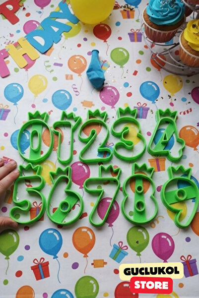 GÜÇLÜKOL Number Cookie Mold Set Crown Design Numbers from 0 to 9 10-Piece Party Set