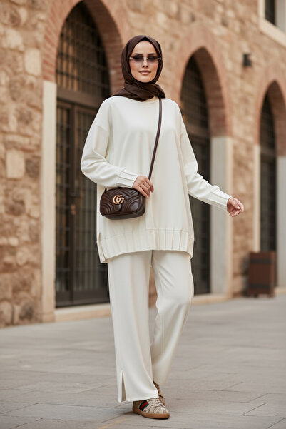 Aselim Hijap Moda Διπλό Σετ Τζιλάμπας από Πλισέ Υφασμάτινο Μοντάλ Premium Alisa – Εκρού