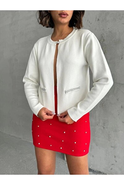 Ecenin Favorileri Kırmızı Kaşe Taşlı Mini Etek