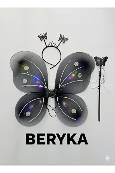 Beryka LED Işıklı Kelebek Kanat Seti - Taç ve Değnekli - Kız Çocuk Kostümü