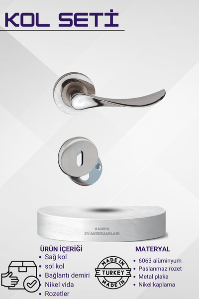 KAİZEN Kapı Kolu Yaprak Nikel Saten Çember Rozetli Oda