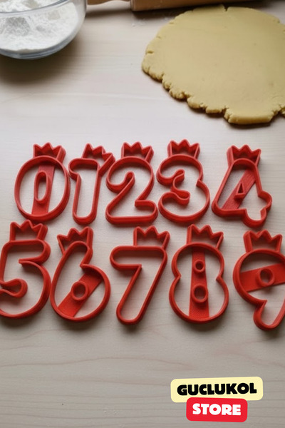 GÜÇLÜKOL Number Cookie Mold Set Crown Design Numbers from 0 to 9 10-Piece Party Set
