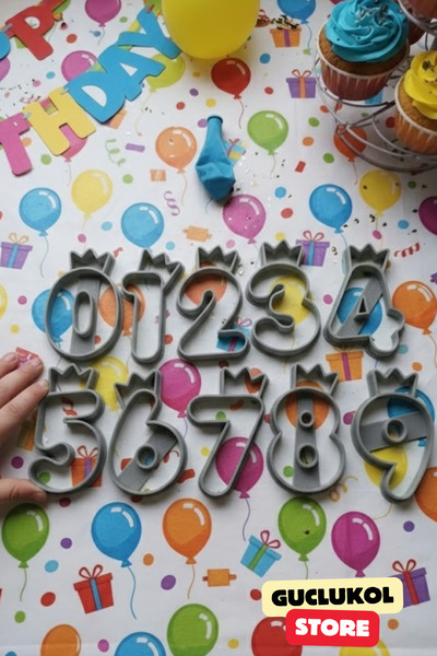 GÜÇLÜKOL Number Cookie Mold Set Crown Design Numbers from 0 to 9 10-Piece Party Set