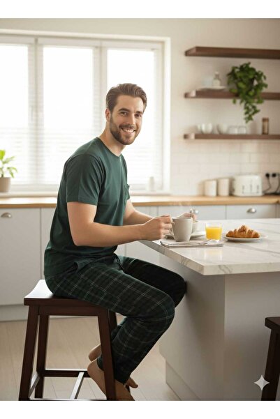 Sude HOMEWEAR Férfi kockás zsebes rövid ujjú pizsama szett