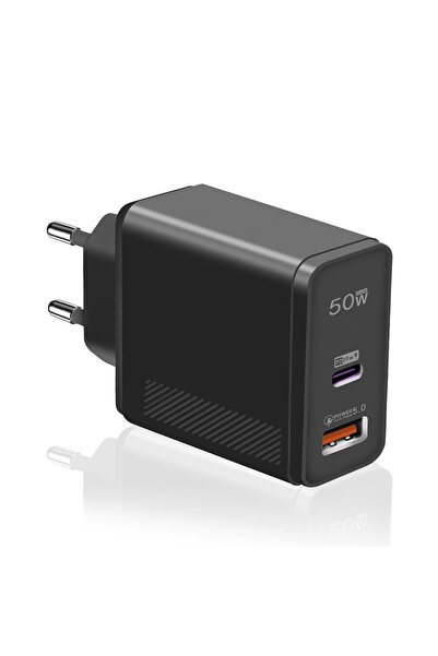 Timebox Φορτιστής δικτύου 2 θύρες Γρήγορη φόρτιση 50W 1 x USB Type-C Μαύρο