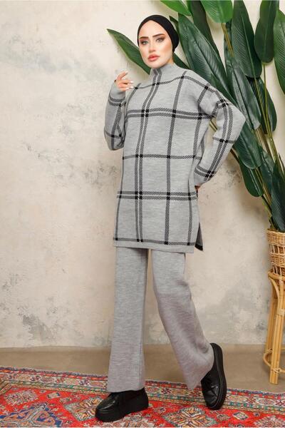 TRENDTESETTÜR Women's Gray Pants and Knitwear Set t 5308