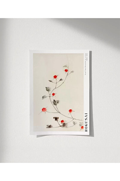 VOGLOO Çerçevesiz Poster Hokusai Asma Üzerinde Küçük Kırmızı Çiçekler
