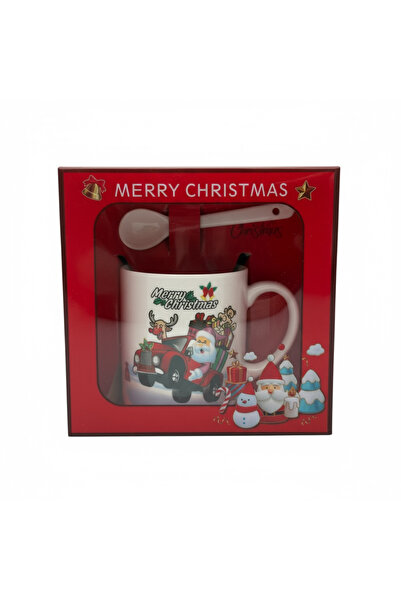BaoBao Ceramic Christmas Mug Set with Saucer and Spoon, Santa Claus in Car Design, 300 ml