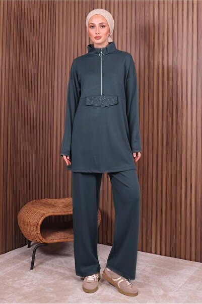 TRENDTESETTÜR Women's Gray (Anthracite) Pants Suit with Zipper t 4035