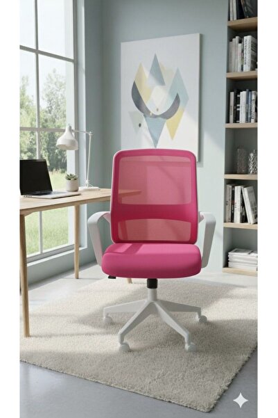 CLK Home Beta Beyaz Çalışma Sandalyesi Ofis ve Bilgisayar Koltuğu - Pembe