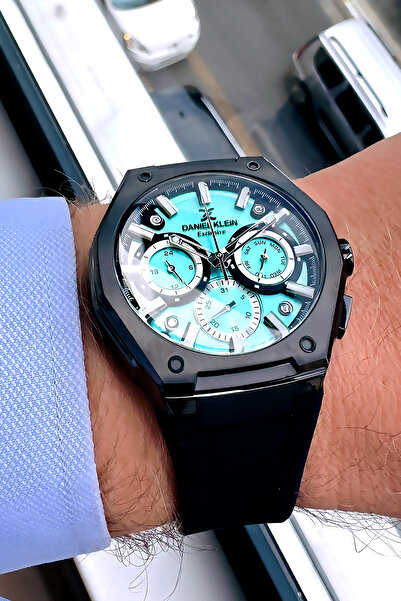 Daniel Klein ساعة يد رجالية حصرية كاملة الوظائف، حزام سيليكون باللون الأخضر D...