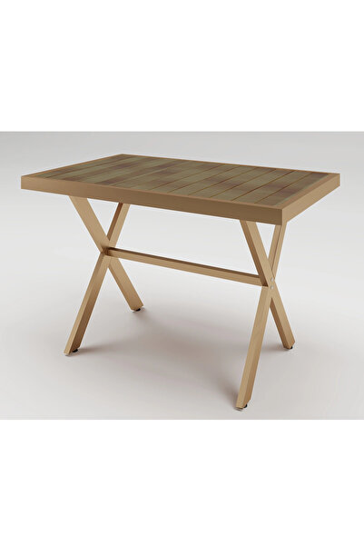 adımshops ELMAS X METAL AYAK İROKO AHŞAP BAHÇE MOBİLYASI MASA 70x110cm