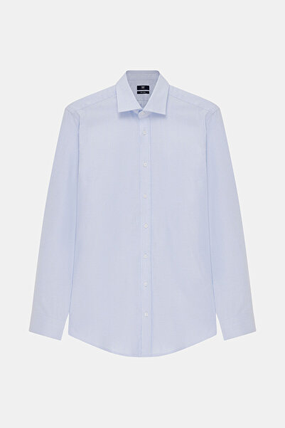 W Collection MAVİ UZUN KOLLU JAKARLI GÖMLEK